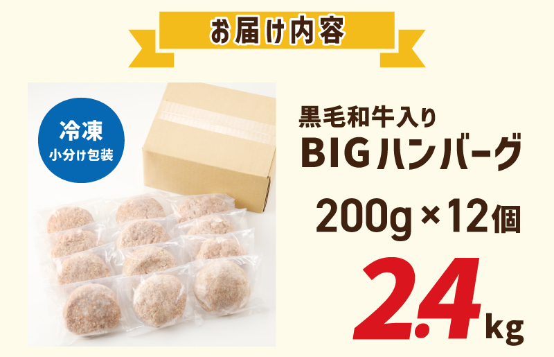 特大ハンバーグ 12個 黒毛和牛入り【BIGサイズ 200g ハンバーグ 牛肉 はんばーぐ 小分け 惣菜 冷凍 一人暮らし 数量限定】 G1733
