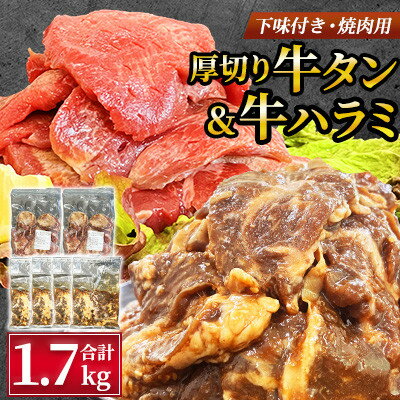 【ふるさと納税】【福岡県水巻町よりお届け】厚切牛タン250g×2&味付き牛ハラミ300g×4セット 下味付き 焼肉用【配送不可地域：離島】【1725696】