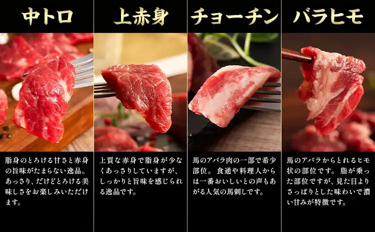 馬肉 フジチクオリジナル 希少部位 と 贅沢な ふじ馬刺し 厳選 セット 亀井通産株式会社《30日以内に出荷予定(土日祝除く)》 熊本県 菊池市 肉 馬肉 メン 大トロ 中トロ ヒレ シャトーブリアン
