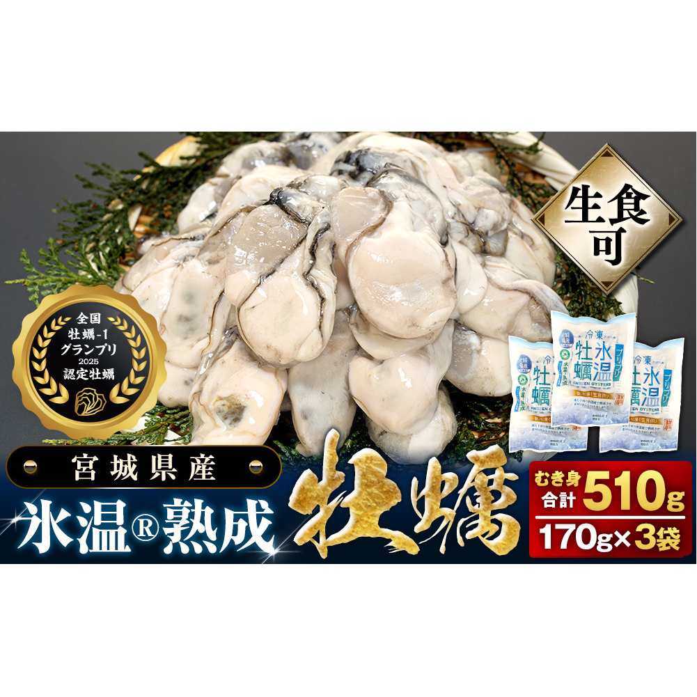 牡蠣 生食用 氷温熟成 冷凍牡蠣 生食用 170g×3袋 (510g) 宮城県産氷温熟成 冷凍牡蠣 生食用 宮城県産 ｜ 生で食べられる 牡蠣 小分け 冷凍かき 冷凍カキ 冷凍牡蠣 かきむき身 カキむき身 牡蠣むき身 生かき 生カキ 生牡蠣　冷凍かき 冷凍カキ 冷凍牡蠣 かきむき身 まるたか水産 防災減災