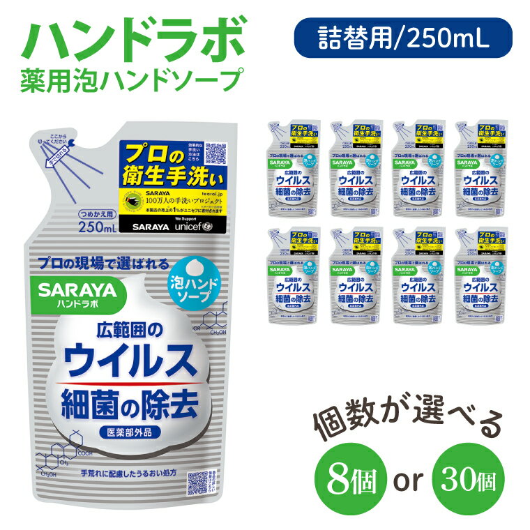 【ふるさと納税】【選べる個数】ハンドラボ 薬用泡ハンドソープ 250mL詰替用 8・30個 【医薬部外品】【手洗い 手あらい てあらい 泡 ハンドソープ 石鹸 せっけん 石けん 清潔 洗浄 殺菌 手指消毒 ストック 詰め替え】(CL40-H30)