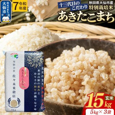 ふるさと納税 大仙市 米 あきたこまち【玄米】15kg特別栽培米 令和7年産|22_skb-021501