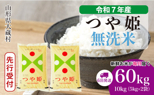 ＜令和7年産米先行受付＞ 大蔵村産 特別栽培米 つや姫 【無洗米】 定期便 60kg （10kg×1ヶ月間隔で6回お届け）＜配送時期選べます＞