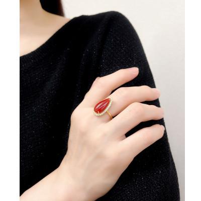 ふるさと納税 山梨県 K18イエローゴールド 血赤 珊瑚 ペアシェイプ しずく ダイヤ リング 11号【RK-9905】 |  | 02