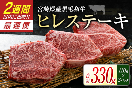 宮崎県産黒毛和牛＜新富育ちGyuGyu・ヒレステーキ（110g×3P）＞合計330g 肉 牛肉 宮崎県産【C436】