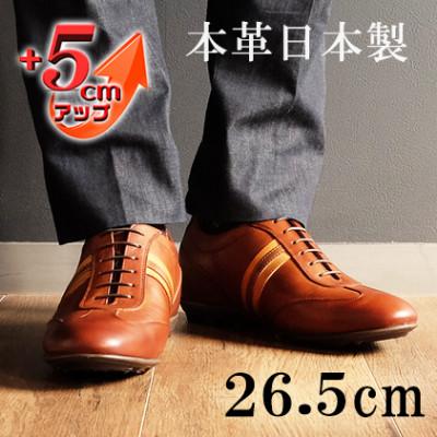 ふるさと納税 大和郡山市 レザースニーカー 紐タイプ 5cmアップシークレットシューズ No.899 ブラウン 26.5cm