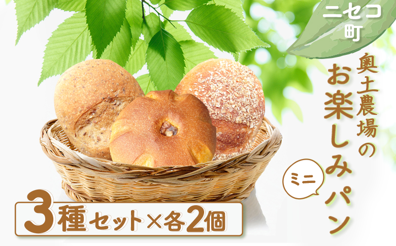 【ニセコ町】奥土農場のお楽しみミニパン3種セット×各2個（くるみパン・玄米パン・かぼちゃパン）【42004】