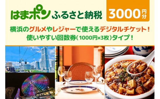 
はまポンふるさと納税チケット3000円分（1000円×3枚）
