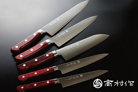 【高村作】鍔付スーパーゴールド ワインレッド柄 ペティ 130mm