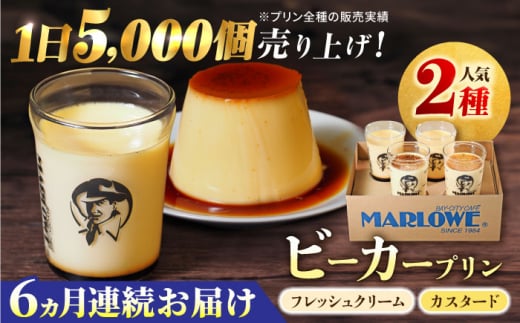 【全6回定期便】葉山ビーカープリン　北海道 フレッシュクリームプリン（180g）とカスタードプリン（180g）×2個セット プリン ぷりん スイーツ デザート ギフト 焼きプリン マーロウ 人気 詰め合わせ セット お菓子 贈り物 贅沢 人気 ご褒美 洋菓子 おかし ビーカープリン【マーロウ】 [AKAF057]