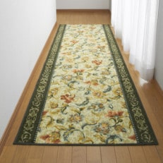 日本製 廊下カーペット 65cm×700cm 【オリエンタル更紗】滑り止め加工(グリーン)