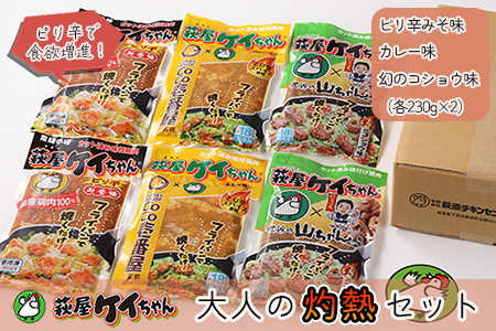 萩屋ケイちゃん 大人の灼熱セット　ピリ辛みそ味・カレー味・幻のコショウ味（各230g×2）計6パック 【10-8】
