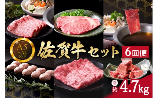 
                  【6ヶ月定期便】佐賀牛 セット 計4.7kg ヒレ 赤身 モモスライス サーロイン ロース 999-J1973
                