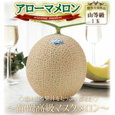 【ふるさと納税】【通年出荷】アローマメロン(山等級) 1玉入【静岡高級マスクメロン】_ メロン めろん アローマメロン 1玉 果物 くだもの フルーツ デザート 甘い ギフト プレゼント 産直 産地直送 静岡県 送料無料 【配送不可地域：離島・北海道・沖縄県】【1490685】