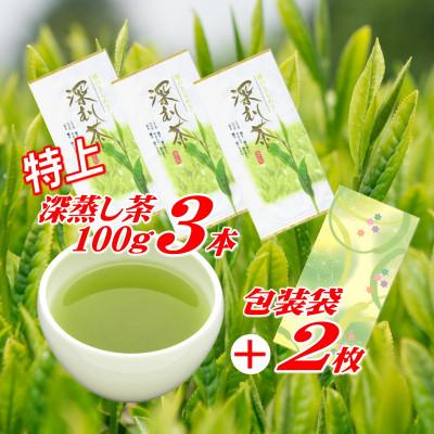 ふるさと納税 牧之原市 摘みたて!特上深蒸し茶100g×3本 包装袋セット 静岡県 牧之原産 新茶 深蒸し緑茶