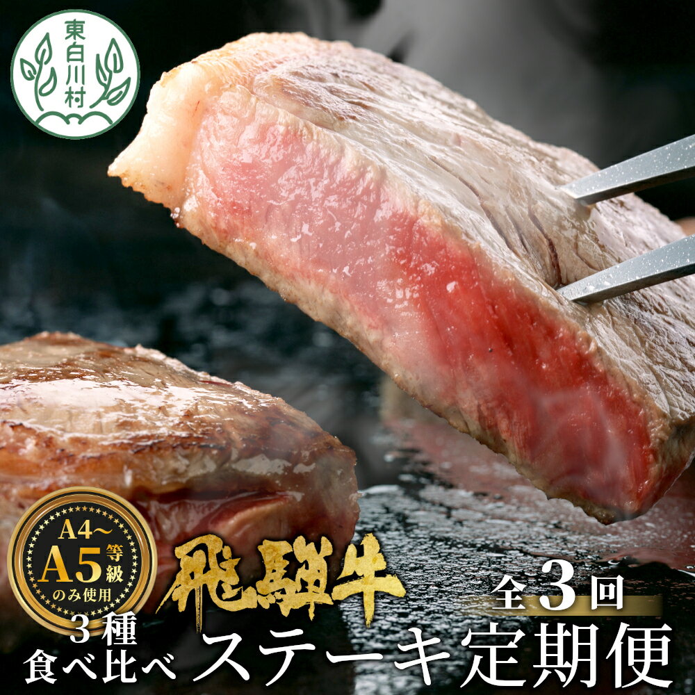 【ふるさと納税】 飛騨牛 ステーキ定期便 全3回 A5 A4 ステーキソース リブロースステーキ ももステーキ サーロインステーキ リブロース モモ サーロイン ステーキ 牛 冷凍 和牛 牛肉 にく お肉 肉 東白川村 岐阜 飛騨 霜降り 赤身 肉のひぐち 80000円 発送月が選べる！
