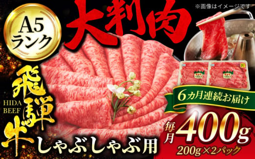 【6回定期便】A5ランク 飛騨牛 しゃぶしゃぶ用 400g（200g×2）総計2,400g【有限会社マルゴー】牛肉 和牛 国産 [MBE068]