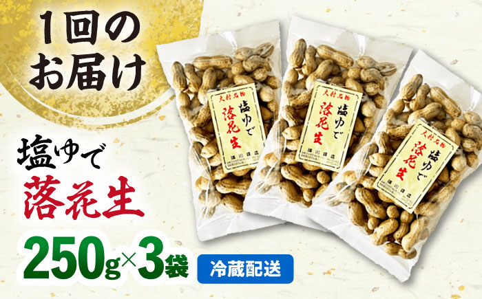 【全3回定期便】塩ゆで落花生 合計約750g（250g×3袋） ゆでピー 落花生 国産　大村市 浦川豆店 [ACZR013]