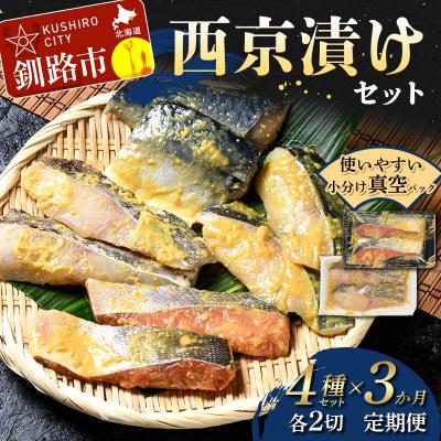 ふるさと納税 釧路市 3ヶ月定期便 北海道産のサバと真鱈入り西京漬けセット 真空パック 小分け 各2切 F4F-8875