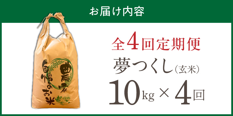 【定期便4回】【令和8年産 新米】福岡県産ブランド米夢つくし 玄米 10kg×4回 _ 【令和8年産 新米】 夢つくし 10kg 4回 定期便 福岡県産 久留米産 ブランド米 品種 艷やか 光沢 やわらかい 食感 米 ご飯 おにぎり 弁当 食品 お取り寄せ 福岡県 久留米市 送料無料 _Tk108-04