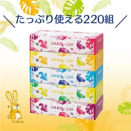 エルモアプラスティシュー220組　5箱×12パック(60箱)【離島・沖縄県不可】_ティッシュ ティッシュペーパー 日用品 消耗品 まとめ買い 常備品 生活用品 ボックスティッシュ_【配送不可地域：離島