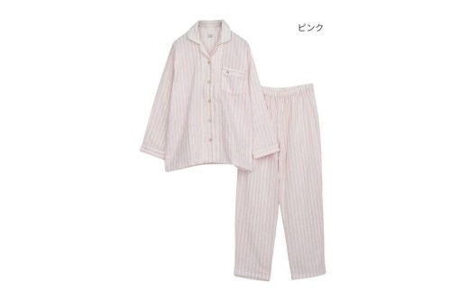 【快眠ラボ】雲ごこちガーゼ 甘撚り３重ガーゼ＜ピンク／Lサイズ＞【播州織使用】レディース ストライプ パジャマ　47-21