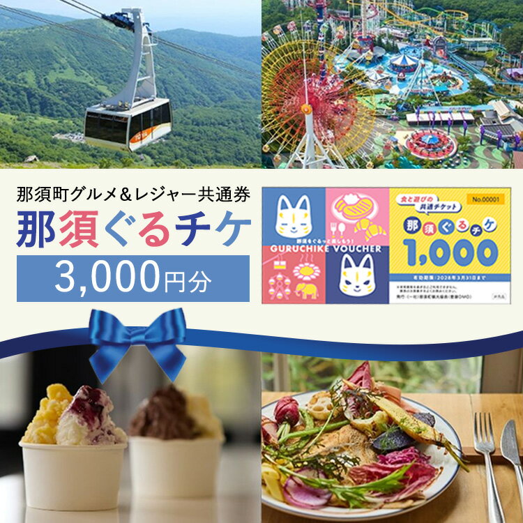 【ふるさと納税】那須町グルメ＆レジャー共通券「那須ぐるチケ」3,000円分（1,000円券×3枚）〔B-137〕｜ 栃木県 那須 商品券 クーポン券 割引券 食事券 日帰り 旅行 観光 サファリパーク 動物園 遊園地 《2026年3月末までの申込みで有効期限延長！》