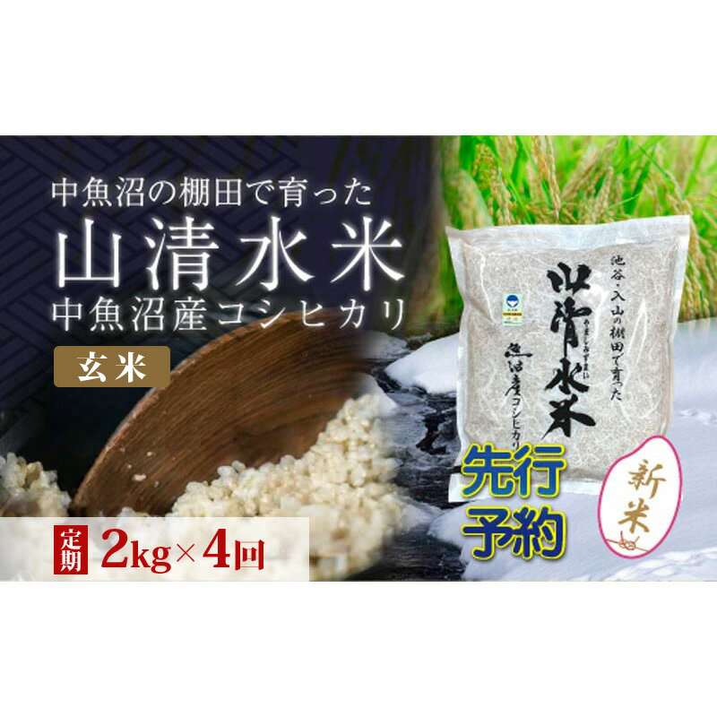 【ふるさと納税】【令和8年産 先行予約】【定期便／全4回】玄米2kg 新潟県魚沼産コシヒカリ「山清水米」　お届け：2026年10月10日から、順次発送します。
