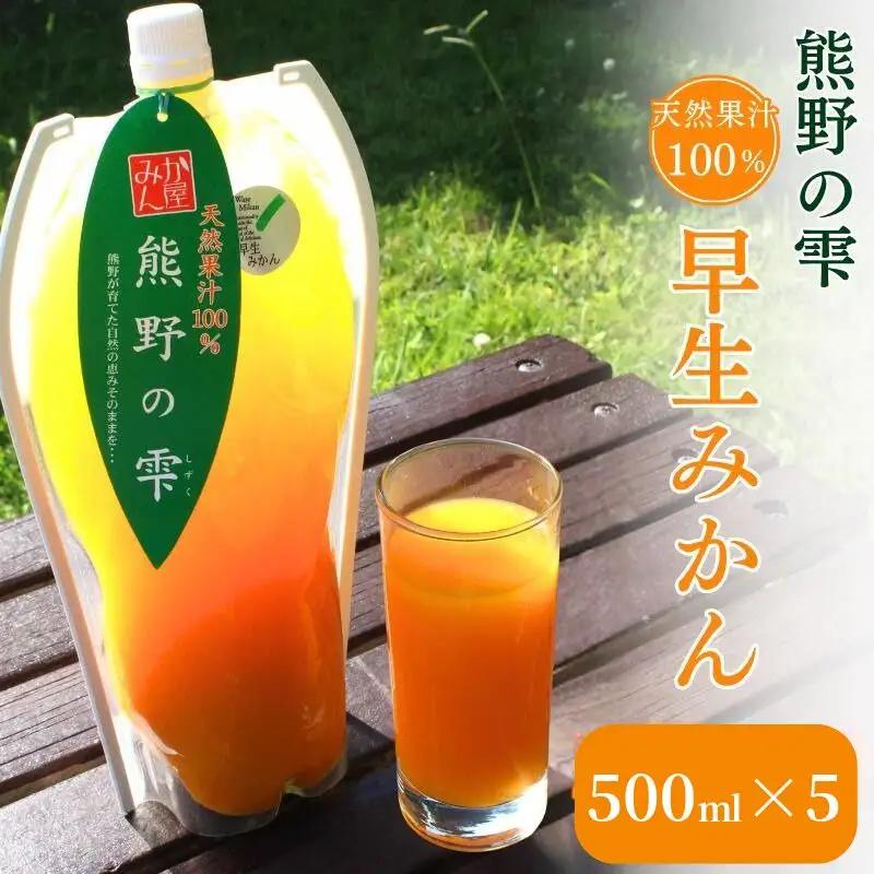 天然果汁100％ みかんジュース 熊野の雫【温州みかん（早生）】500ml×5 / ミカンジュース 早生みかん 温州 生搾り 果汁100％ ストレート パウチ入 柑橘 和歌山県 田辺市 [hso005]