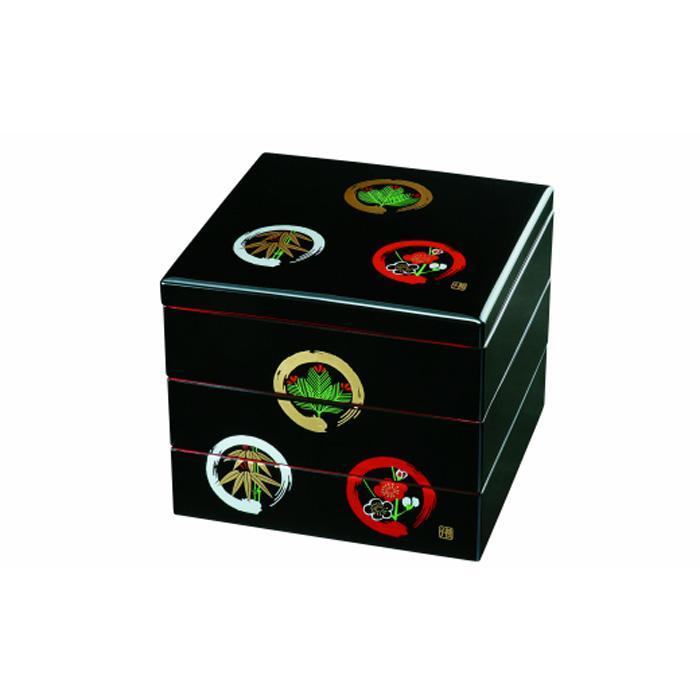 三段重箱 黒内朱 丸に松竹梅 お重 紀州漆器 弁当箱 お正月 おせち おせち料理 運動会 和食器 旅館 料亭【YG6】　CC03VC03
