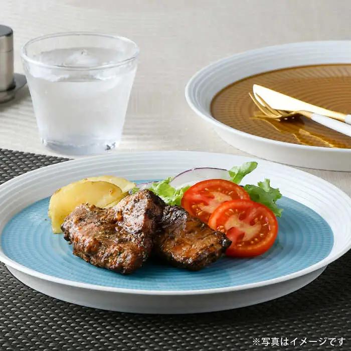 【波佐見焼】ブルースプレッド・キャラメルスプレッド 24cm 丸皿 プレート ペアセット 食器 皿 【一真窯】 [BB55]  波佐見焼