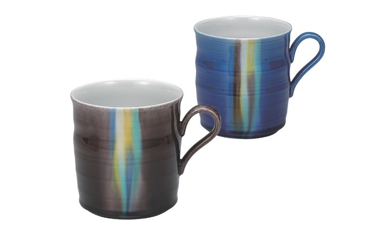 九谷焼 ペアマグカップ・釉彩　虹河
