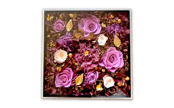 美しさ続く【貼の花箱】・パープル　広島県福山市/花憐フラワースタジオ　ブリザードフラワー 枯れない 長持ち プレゼント 花 誕生日 お祝い 結婚祝い 出産祝い 記念日 [BABO002]