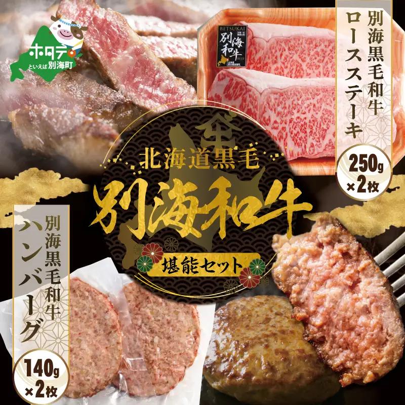 （2024年3月発送分）別海和牛 ロースステーキ （250g×2）+ハンバーグ （140g×2）【別海和牛】 （ 牛肉 はんばーぐ ハンバーグ ロースステーキ 黒毛和牛 別海和牛 北海道 別海町 人気 ふるさと納税 ）