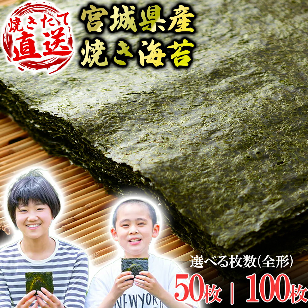 【ふるさと納税】 焼海苔 50枚 / 100枚 ( 10枚入り × 5 or 10袋 ) 宮城県産 焼き海苔 海苔 全形 セット 詰め合わせ たっぷり 小分け 個包装 おにぎり おにぎらず 朝食 のり 七ヶ浜町 ｜ ys-yknr-zen