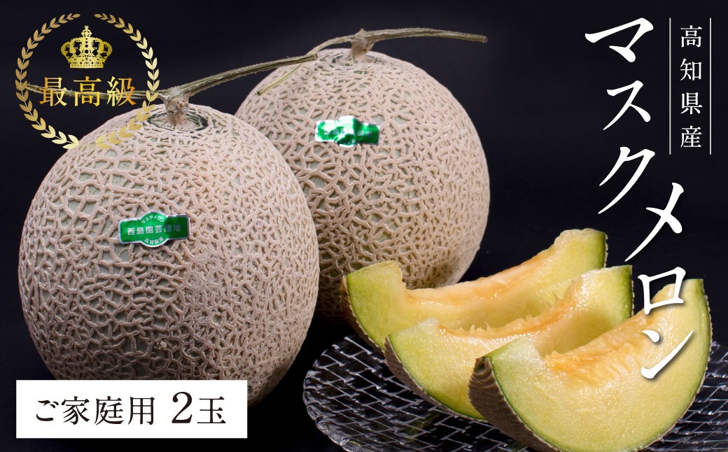 
“高知県産”高級マスクメロン（ご家庭用）2玉入【発送期間：4月～12月（9カ月）】【1月～3月は気候温度不安定の為出荷不可となります。】〈南国市共通返礼品〉
