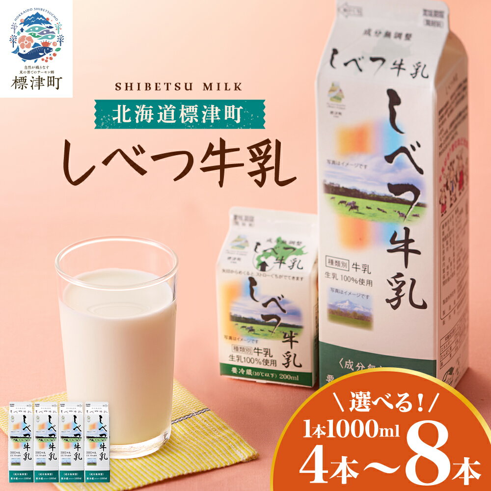【ふるさと納税】しべつ牛乳 1L × 4~8本 北海道産 パックミルク 1万円 以下 お裾分け 牛乳 乳製品 生乳 生乳100% 国産 ミルク みるく 乳 標津 しべつ 成分無調整 無調整 1l【配送不可地域：離島】