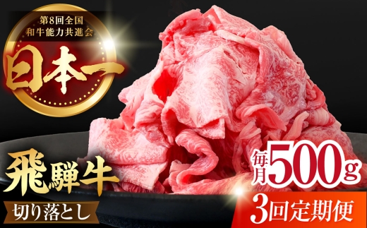 【 3回定期便 】【 飛騨牛 】 切り落とし 総計 1.5kg  ( 1回あたり )  500g ( 250g×2 ) 肉 飛騨牛 和牛 ブランド牛 高級 国産牛 黒毛和牛 ビーフ 牛 牛肉 きりおとし 切り落とし 切り落し / 多治見市 / 肉のひぐち [TDC010]