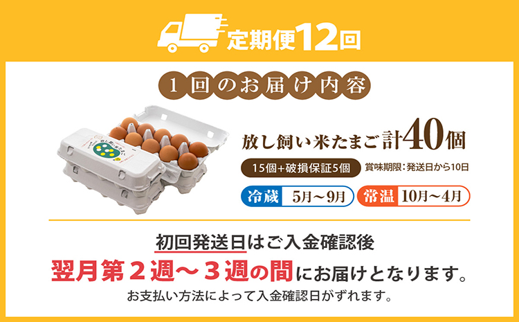 【12か月定期便】放し飼い米たまご35個+5個保証（計40個）