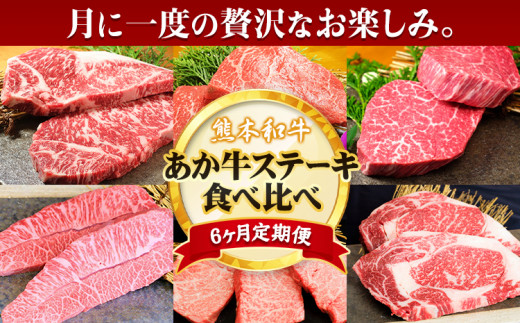 
【6ヶ月定期便】熊本和牛あか牛 あか牛 ステーキ 食べ比べ 定期便6回（6ヶ月）《お申込み月の翌月から出荷開始》有限会社 三協ダイニング サーロイン ミスジ ランプ イチボ 三角バラ ヒレ リブロース あか牛のたれ付き
