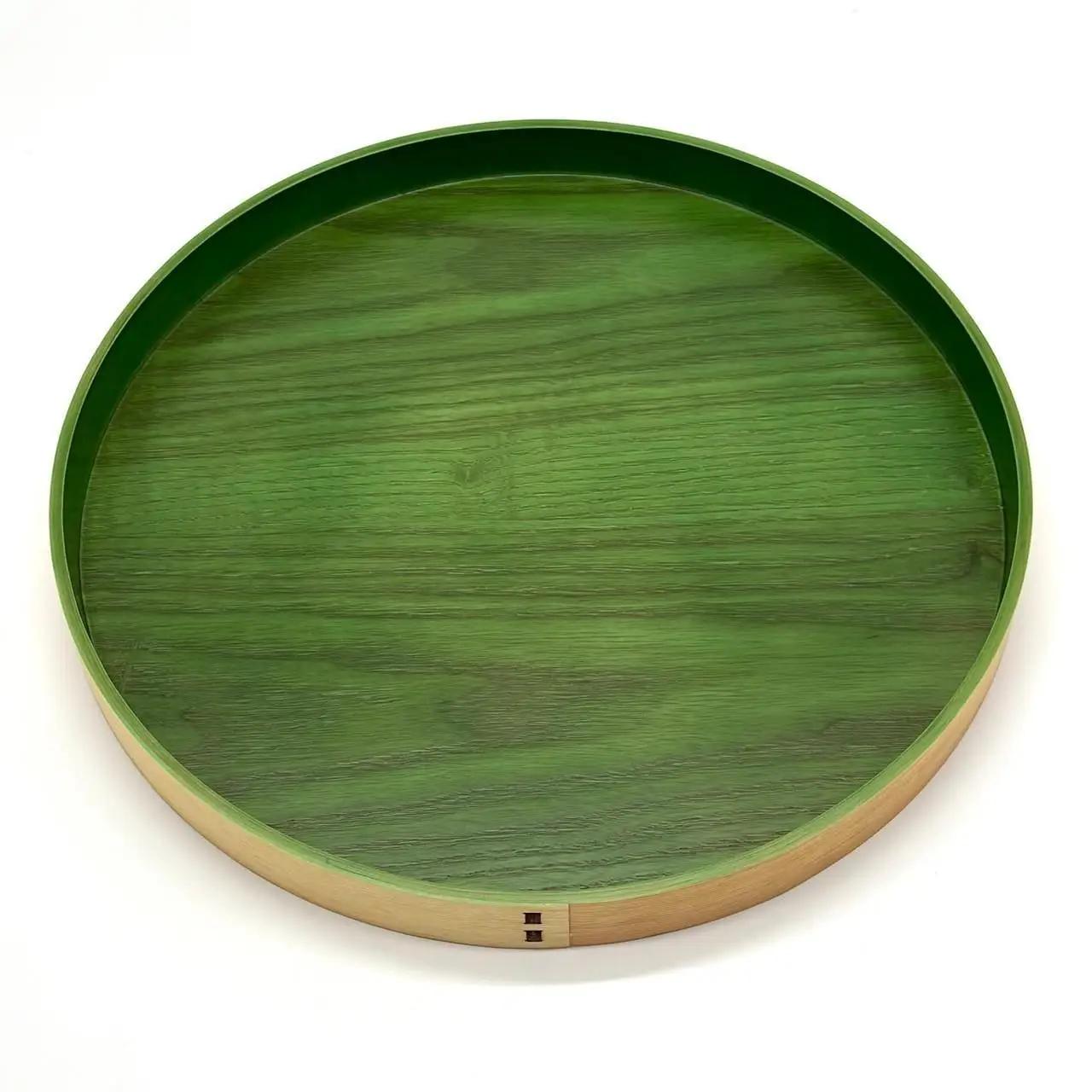 ［リーフグリーン］木製 お盆 曲げわっぱ カラー丸盆 まげわっぱ 紀州漆器［YS146］