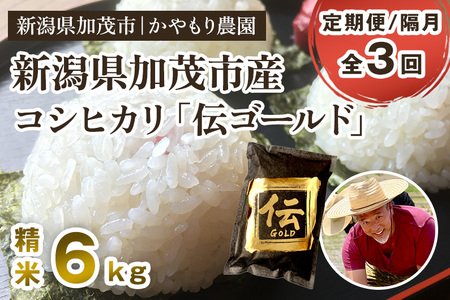 【令和7年産新米】【定期便3回隔月お届け】新潟産コシヒカリ「伝ゴールド」白米真空パック 精米 6kg（1.5kg×4）《9月下旬から順次出荷》 南麻布の高級料亭で提供される極上米 かやもり農園 
