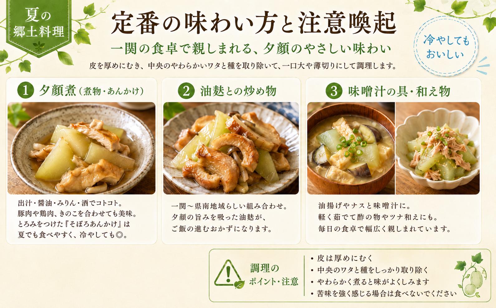 一関地域の夏の食卓でも親しまれる夕顔！（調理画像はイメージです。）