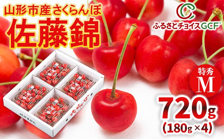 
                  【GCF】農家支援 山形市産「佐藤錦」 特秀 M玉 180g×4パック【令和9年産先行予約】 FS26-015
                