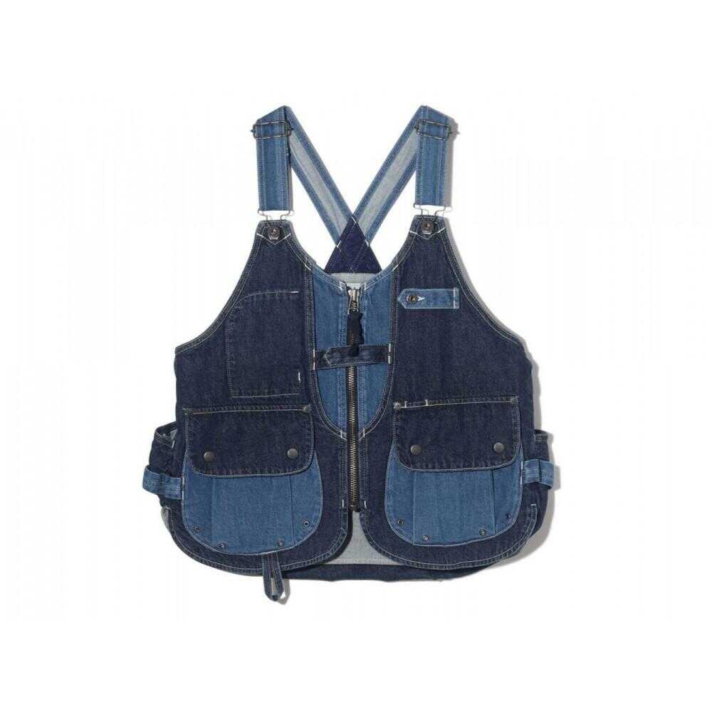 【ふるさと納税】ベスト FUKUYAMA Denim Camping Vest（サイズ：SML｜カラー：IndigoEcru） 広島県福山市/株式会社スノーピーク キャンプ デニム レディース メンズ 前開き 春夏 秋冬[BACO001]