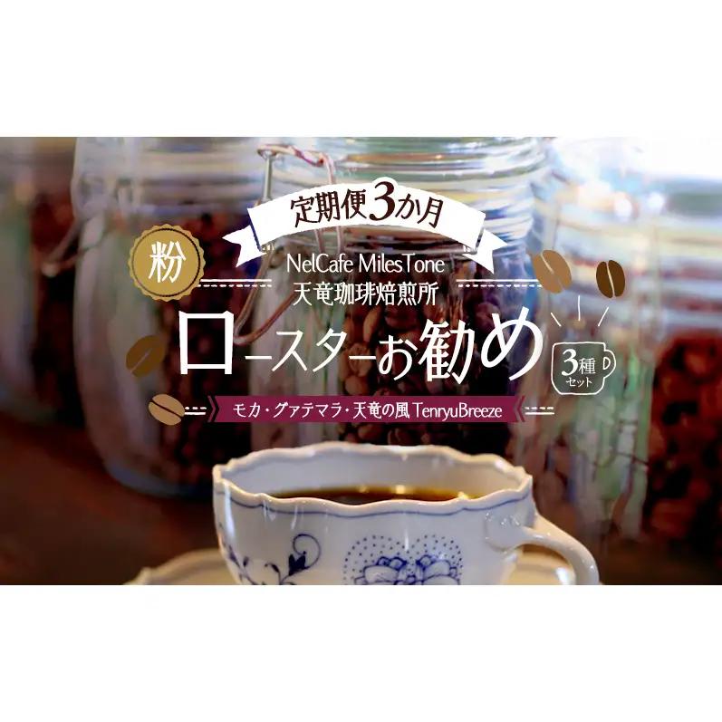 【定期便3か月】ロースターお勧め3種セット（モカ・グァテマラ・天竜の風　TenryuBreeze） ペーパードリップ用粉 コーヒー粉 珈琲粉 コーヒー 静岡 浜松市