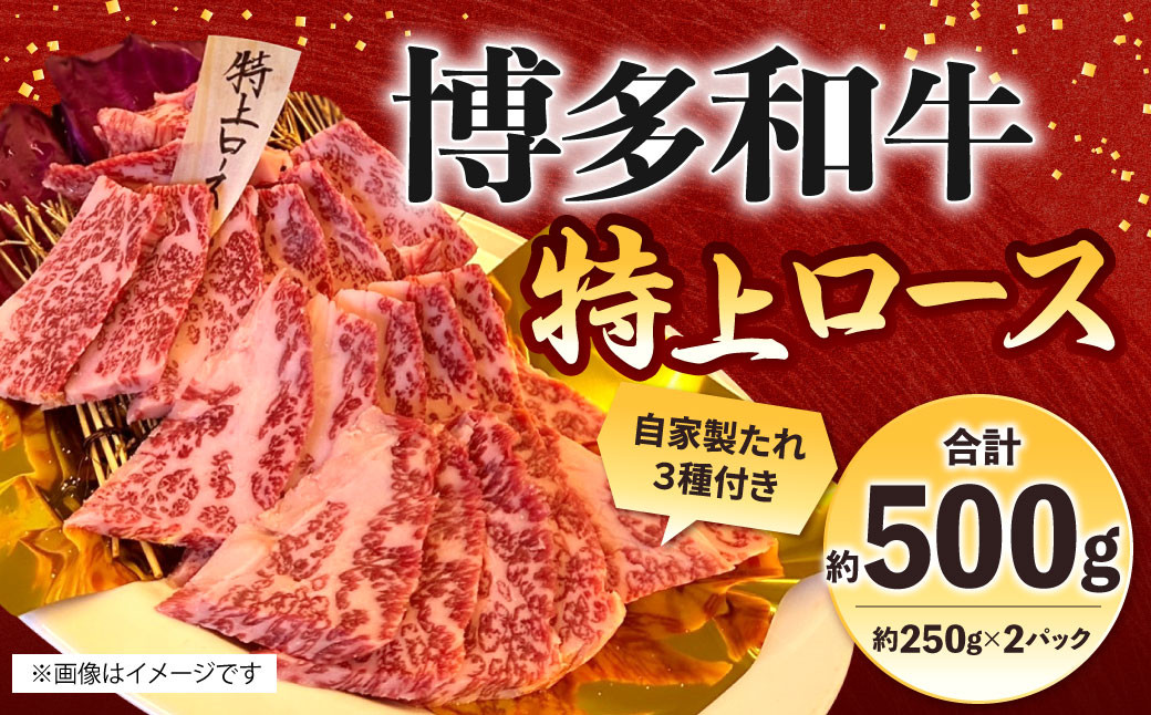 
                  博多和牛 特上ロース 約500g（約250g×2パック） ロース 特上ロース 牛肉 肉 博多和牛 付けダレ 冷凍 福岡県産
                