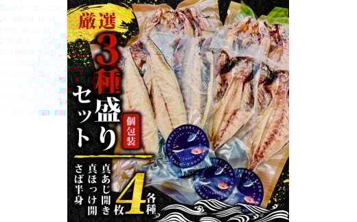 沼津の手作りひもの「厳選3種盛りセット」旬の美味しさを食卓に直送！ 真あじ開き 真ほっけ開き さば半身(中骨取り)