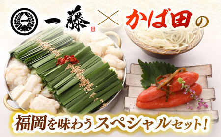 【全12回定期便】【もつ鍋一藤×かば田】国産黒毛和牛肉のもつ鍋味噌(4-6人前)とかば田の辛子明太子 コラボセット 桂川町/Smallcompany株式会社 [ADBX024] もつ鍋 明太子 セット