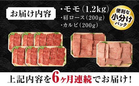 【6回定期便】長崎和牛 モモ焼肉スペシャル 計1.6kg（モモ1200g・肩ロース200g・カルビ200g） / 牛肉 モモ もも ロース カルビ 焼肉 / 大村市 / おおむら夢ファームシュシュ[A